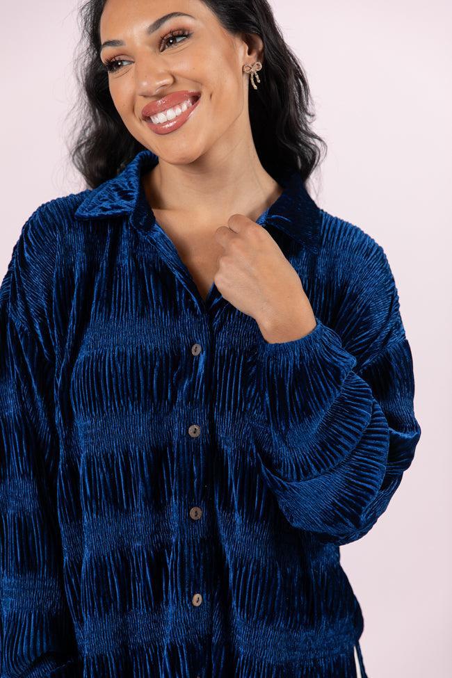 My Favorite Song Blue Velvet Button Front Shirt FINAL SALE Product Image