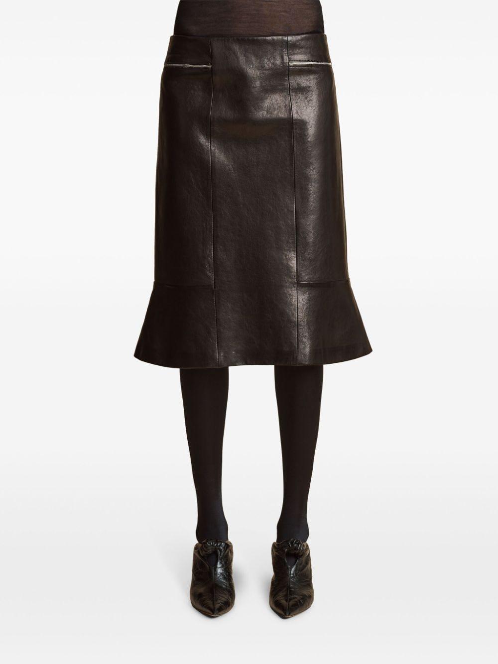 Francine Flared Leather Midi Skirt In Black Product Image