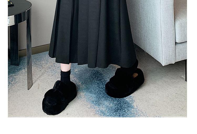 High Waist Plain Pleated Midi A-Line Skirt Product Image