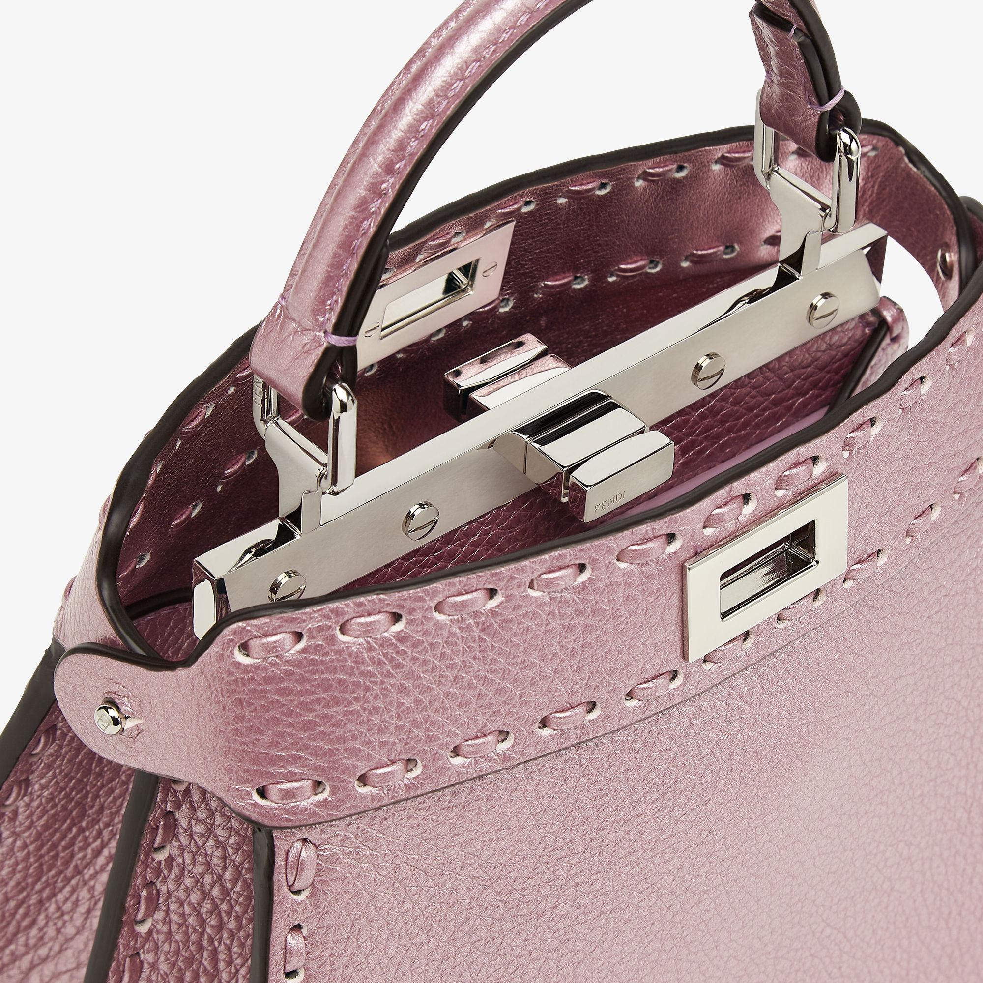 Peekaboo ISeeU PetiteMetallic pink Selleria bag with 306 hand-sewn topstitches Product Image