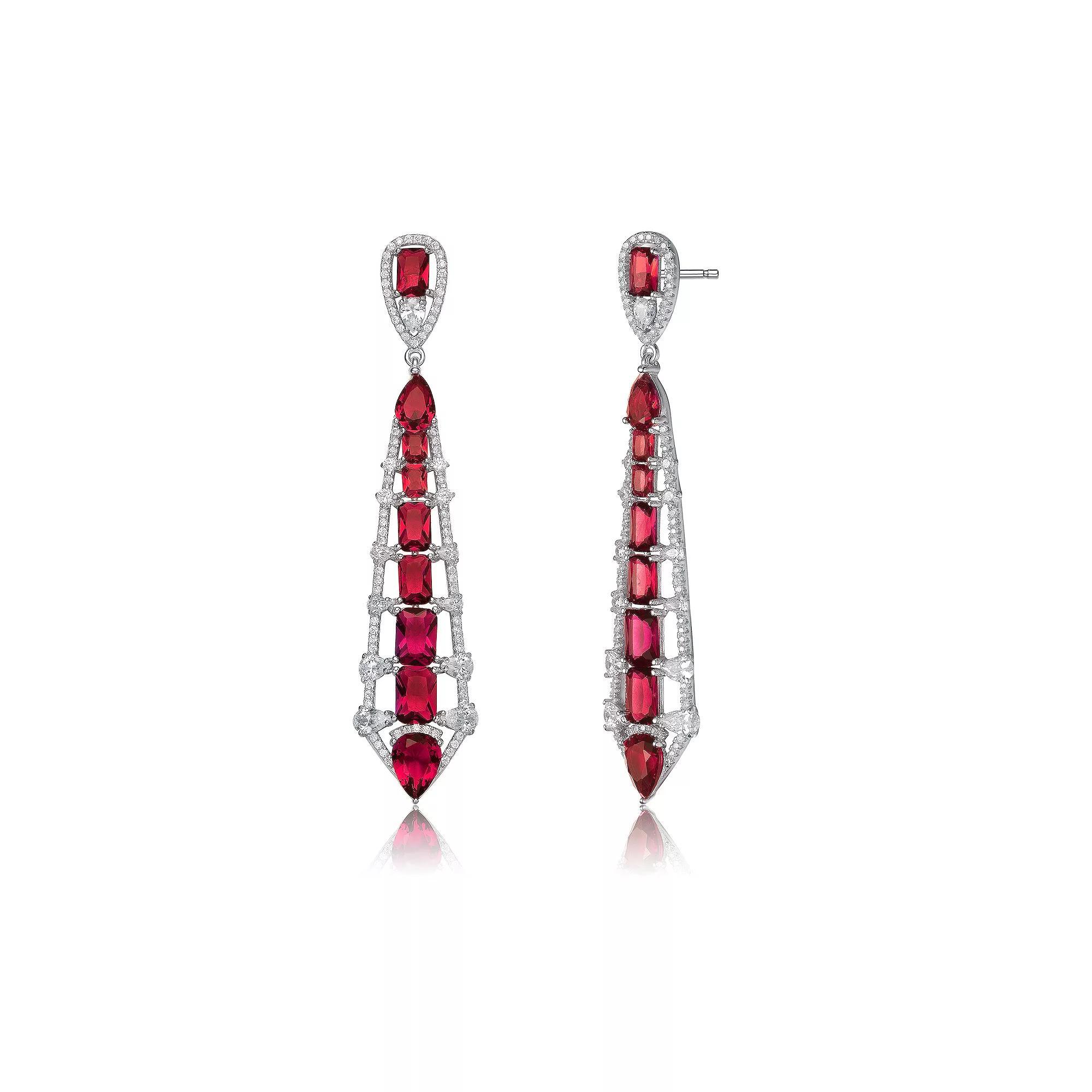 Sterling Silver Blue & White Cubic Zirconia Ladder Style Dangle Earrings, Women's, Red Product Image