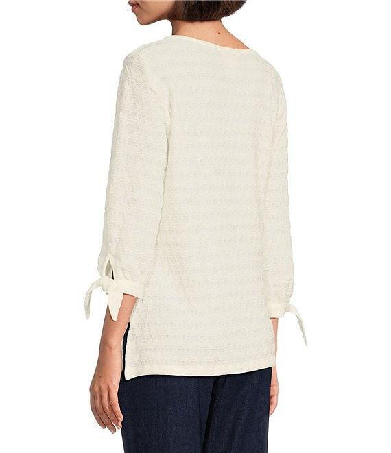 Allison Daley Petite Size 3/4 Tie Sleeve Keyhole Neck Wave Knit Top Product Image