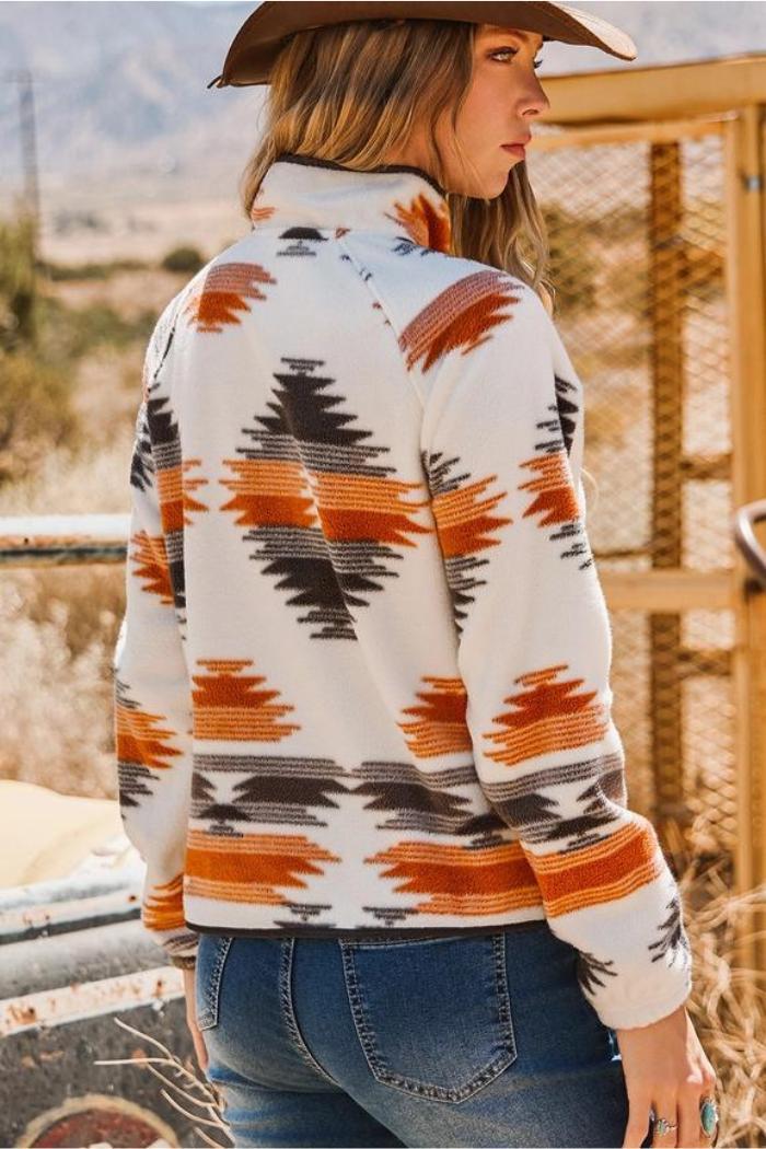 Western Aztec Snap Buttoned Fleece Jacket Product Image