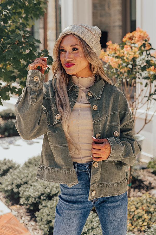 Fact Or Fiction Denim Jacket In Olive Product Image