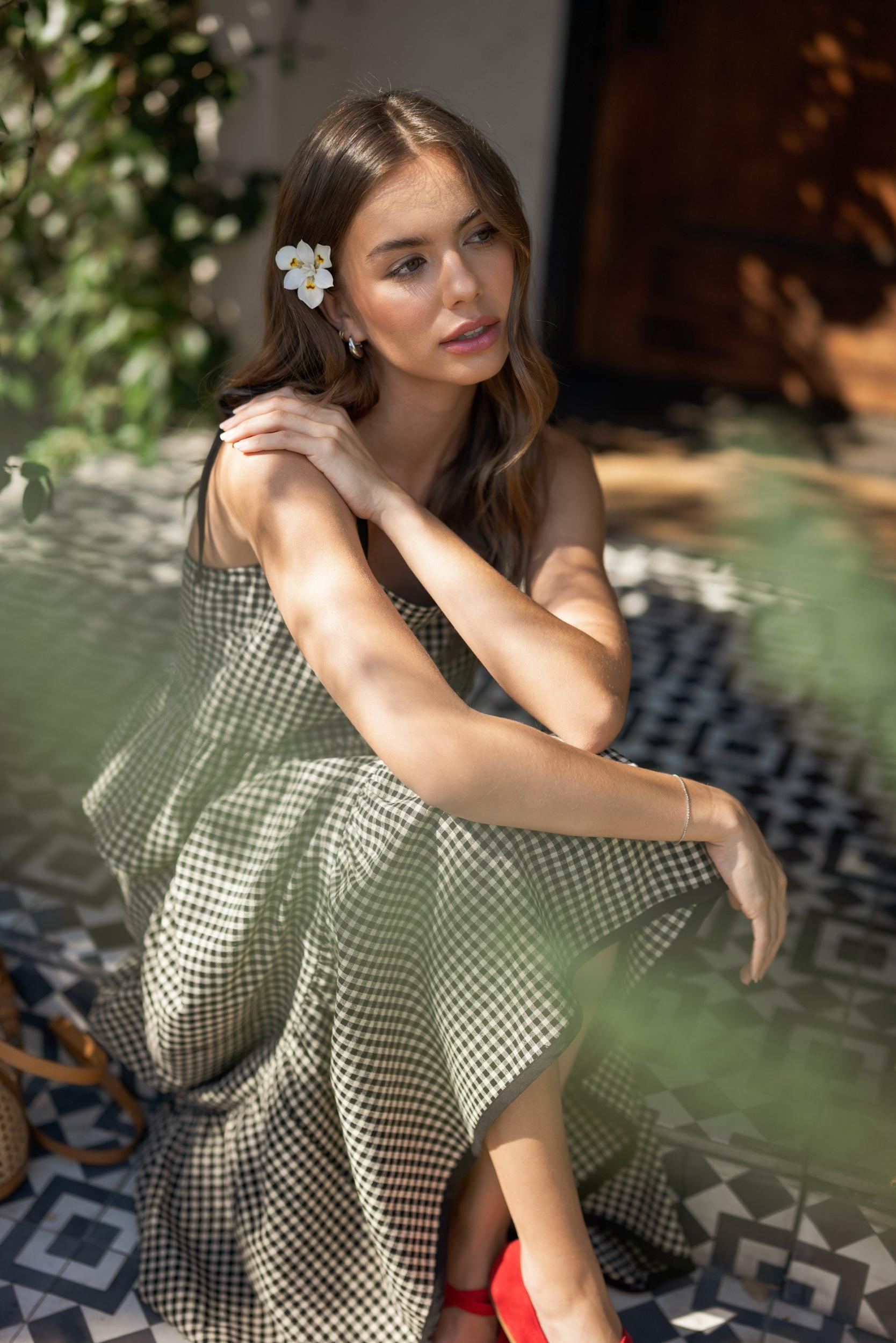 Gingham Tiered Maxi Cotton Skirt Product Image