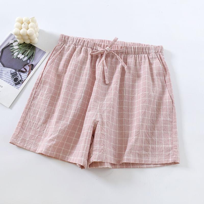 Couple Matching Drawstring Waist Plaid Lounge Shorts (Various Designs) Product Image