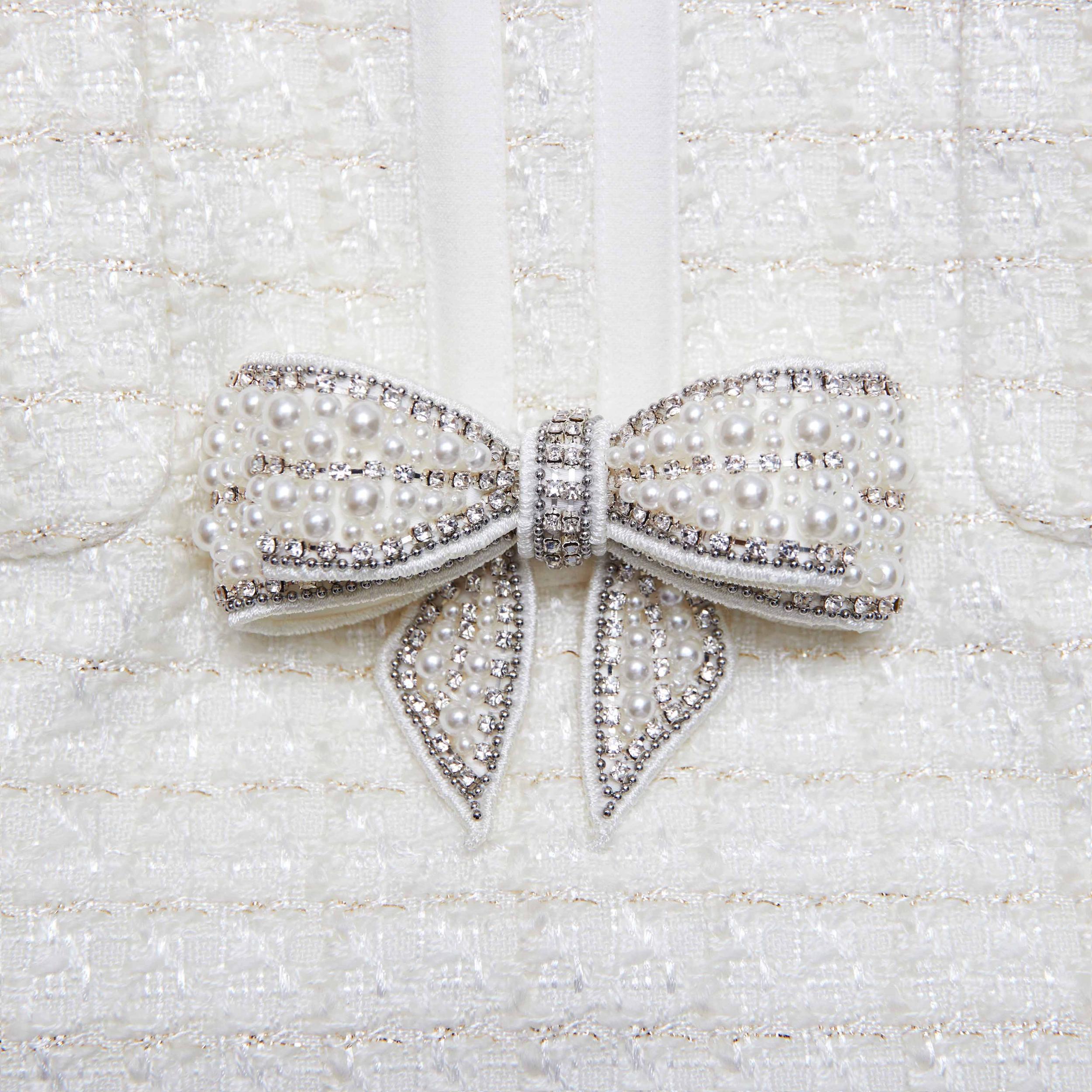 Cream Boucle Bow Jumpsuit Product Image
