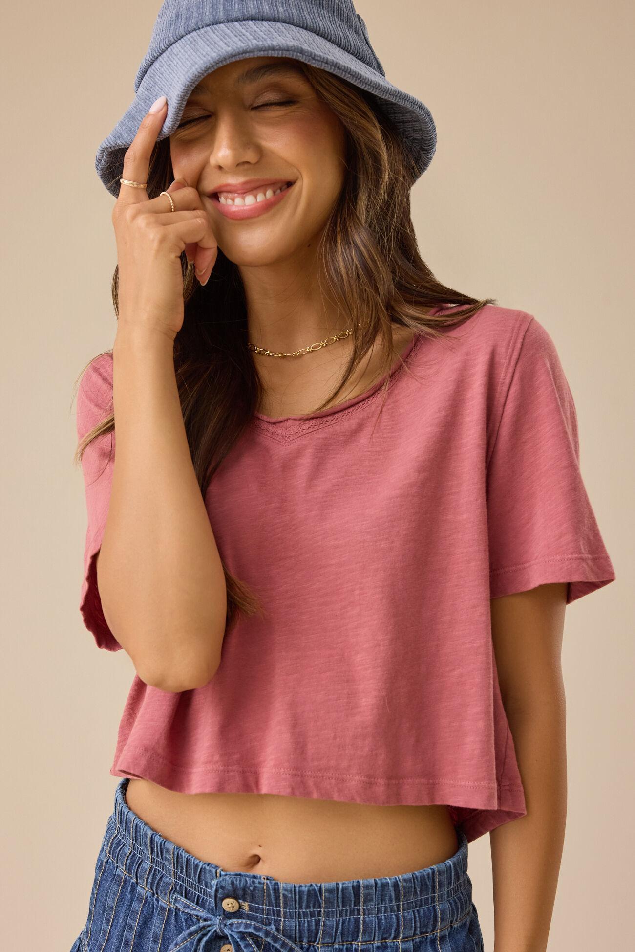 Charly Lace Trim Cropped Tee Product Image