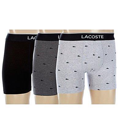 Lacoste Cotton Stretch Logo Waistband Long Boxer Briefs, Pack of 3 Product Image