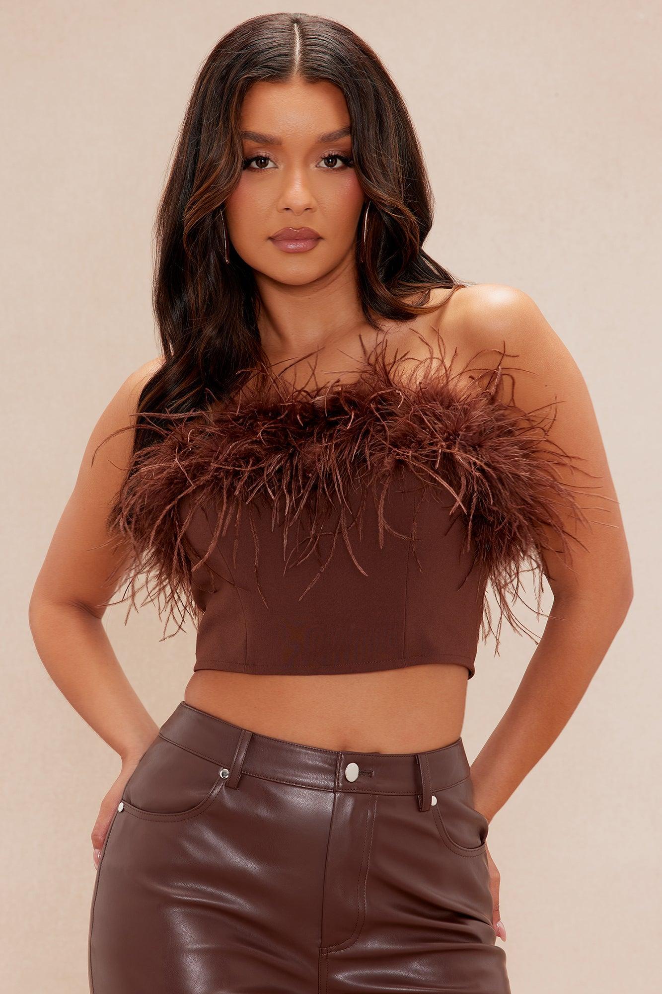 My Era Feather Crop Top - Chocolate Product Image
