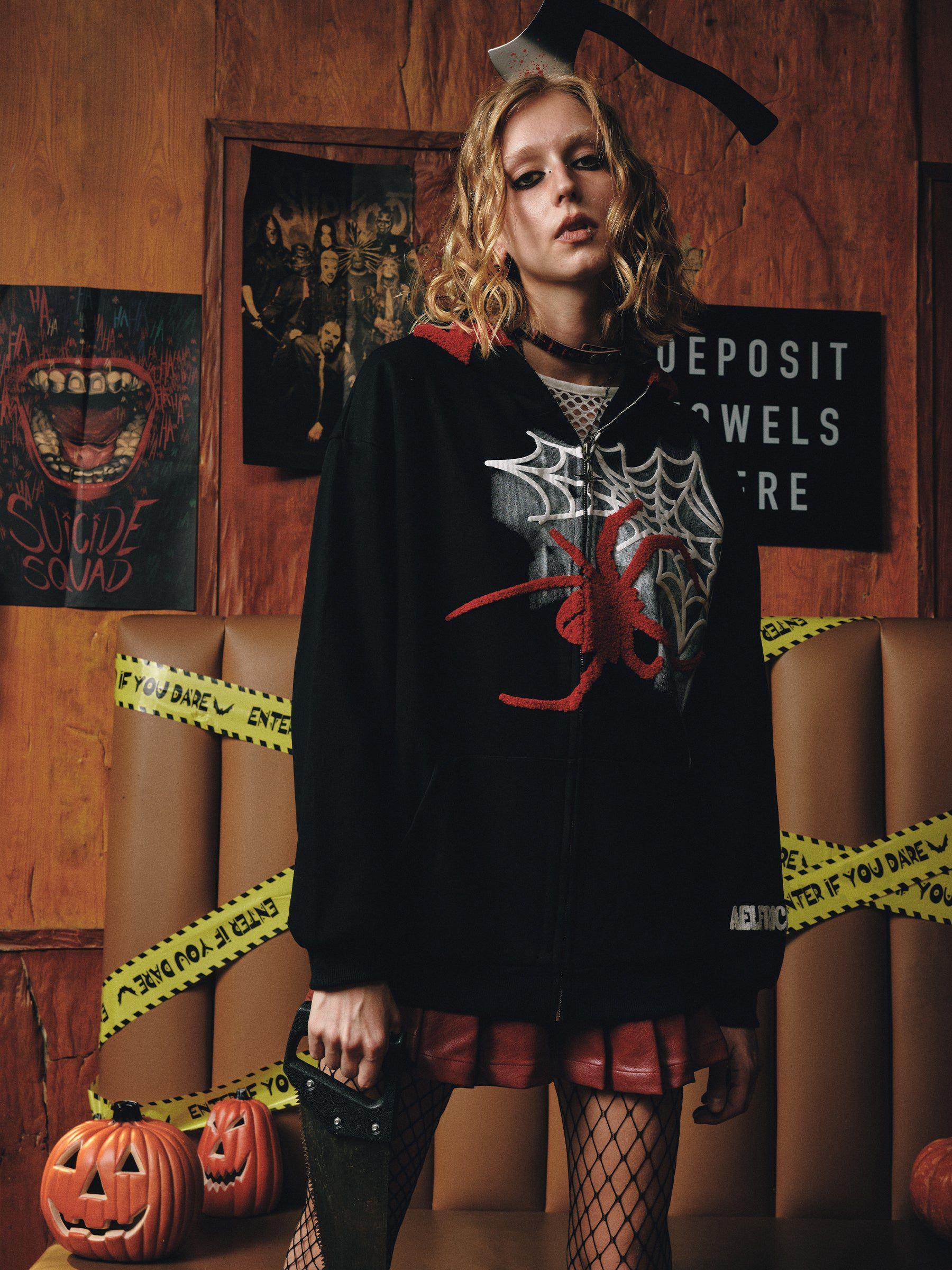 Aelfric Eden Horn Design Flocking Spider Zip Up Hoodie Product Image