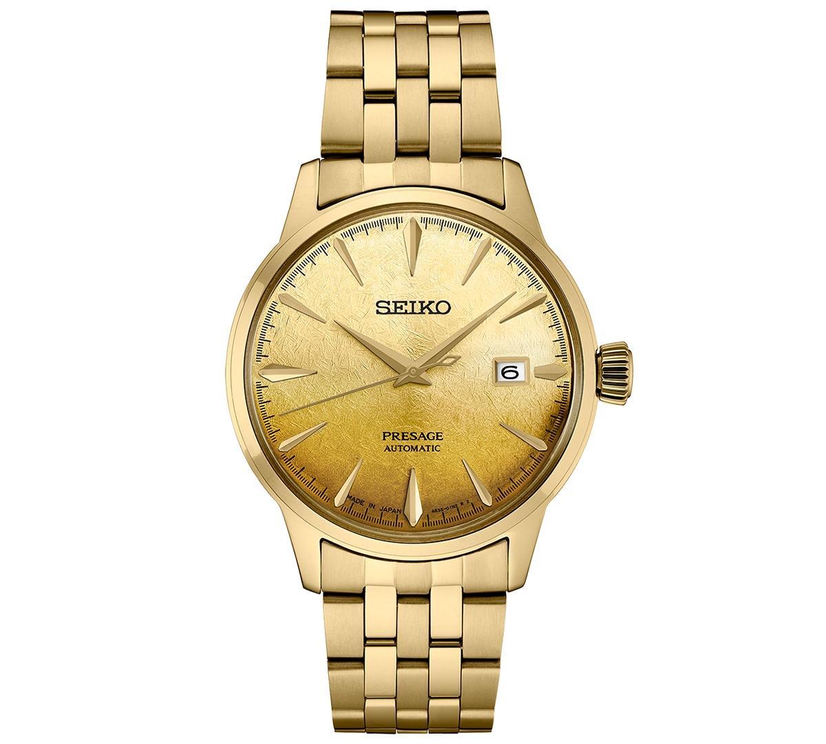 Seiko Mens Automatic Presage Cocktail Time Gold-Tone Stainless Steel Bracelet Watch 41mm Product Image