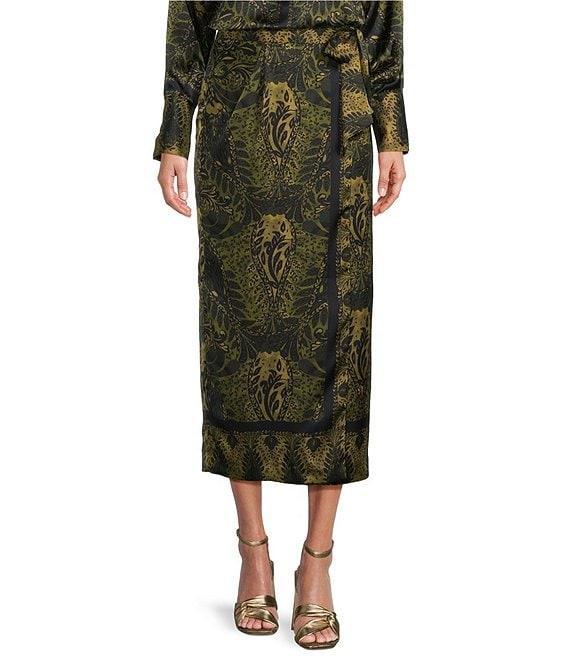 Antonio Melani Clio Motif Printed Satin High Rise Wrap Sheath Midi Coordinating Skirt Product Image