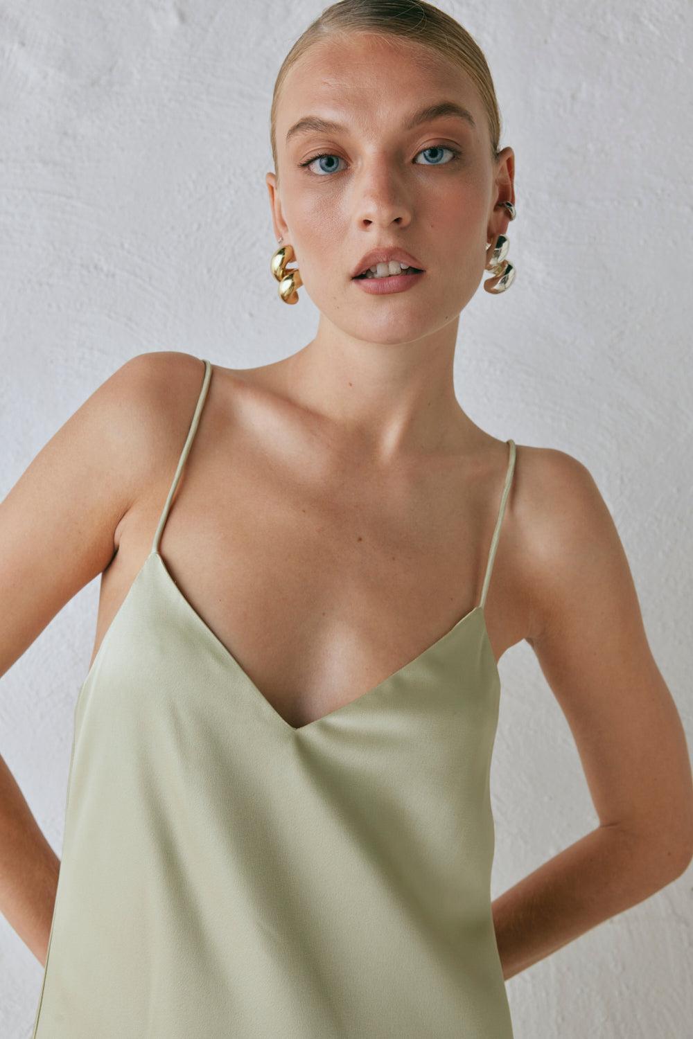 Ida Satin Maxi Dress Sage Product Image