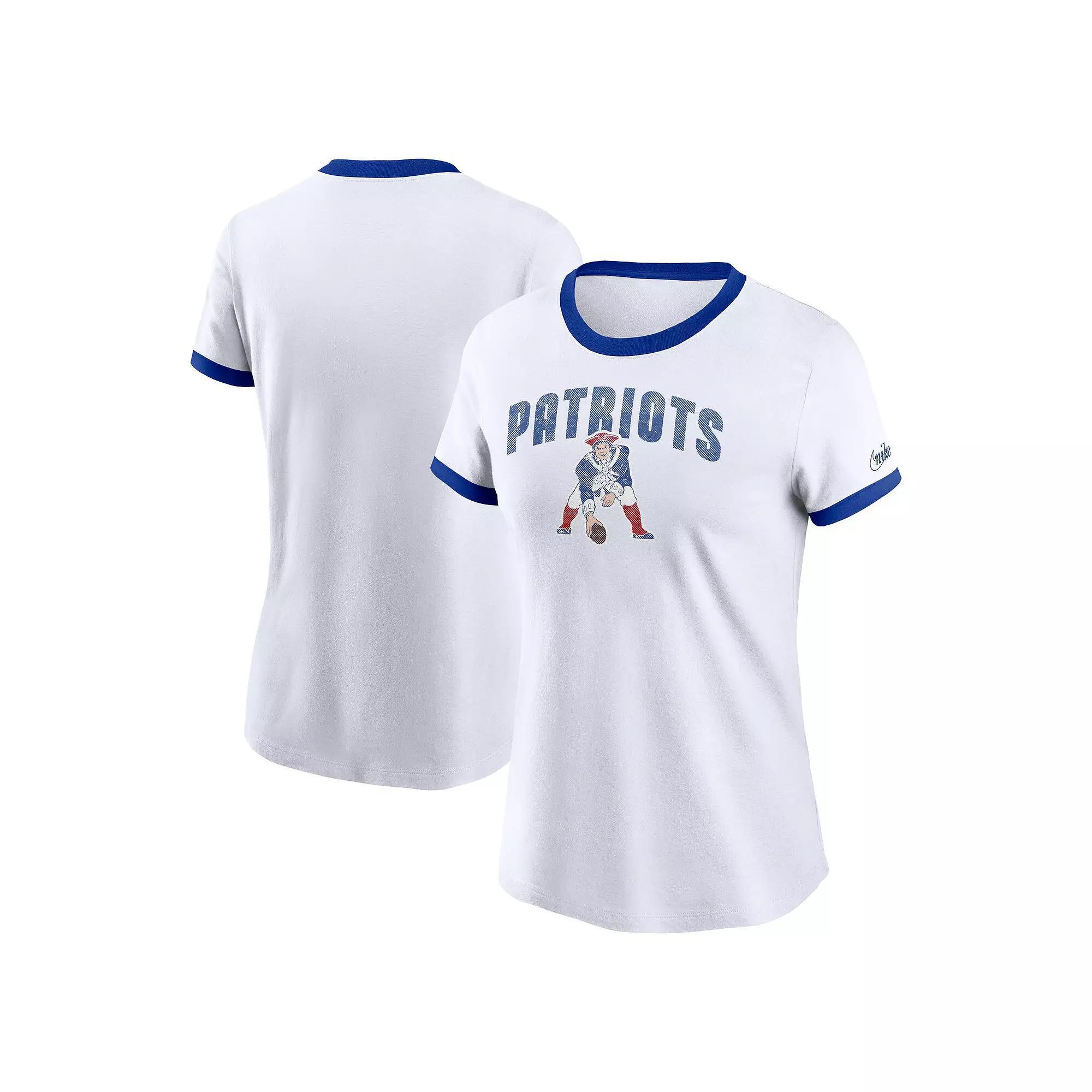 Women's Nike White New England Patriots Rewind Ringer T-Shirt,  Product Image