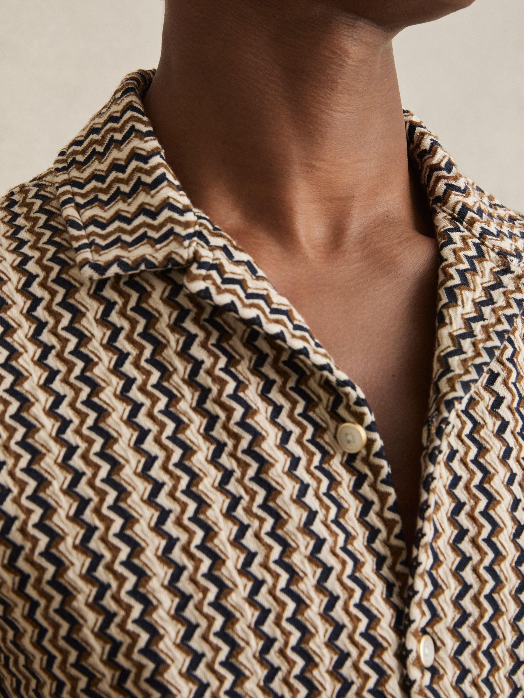 Zig-Zag Knit Cuban-Collar Shirt in Tobacco Brown Product Image