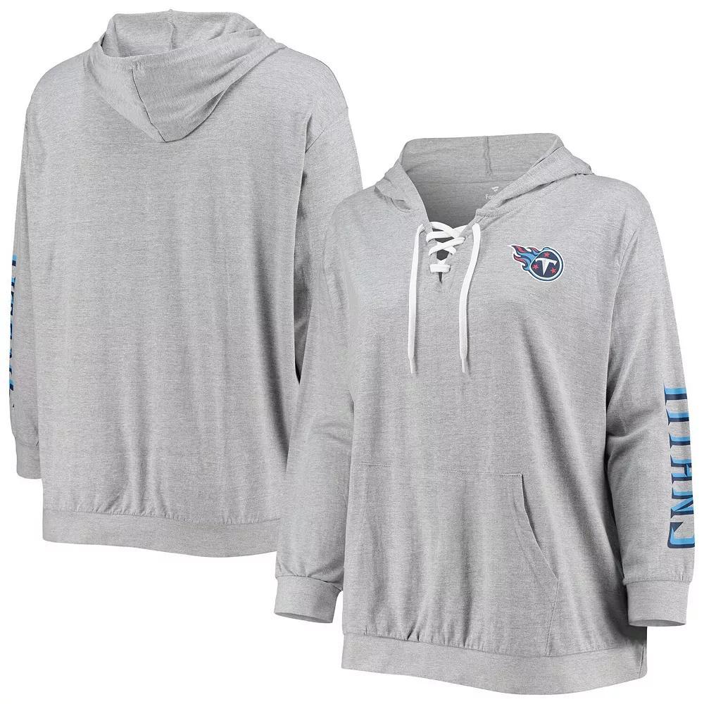 Women's Fanatics Branded Heathered Gray Tennessee Titans Plus Size Lace-Up Pullover Hoodie, Size: 4XL, Grey Product Image
