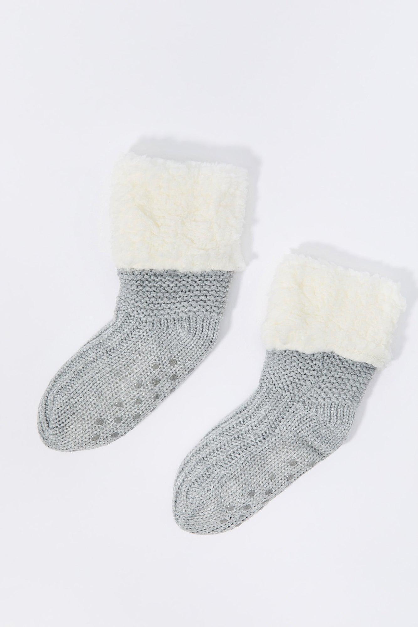 Faux Fur Collared Sock Slippers Female Product Image