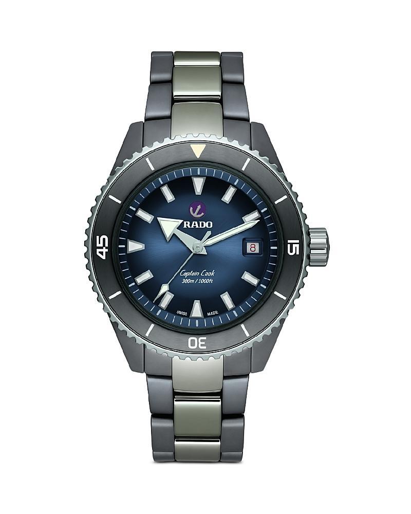 RADO Mens Captain Cook High-Tech Ceramic Diver Automatic Blue Dial Two Tone Titanium Bracelet Watch Product Image