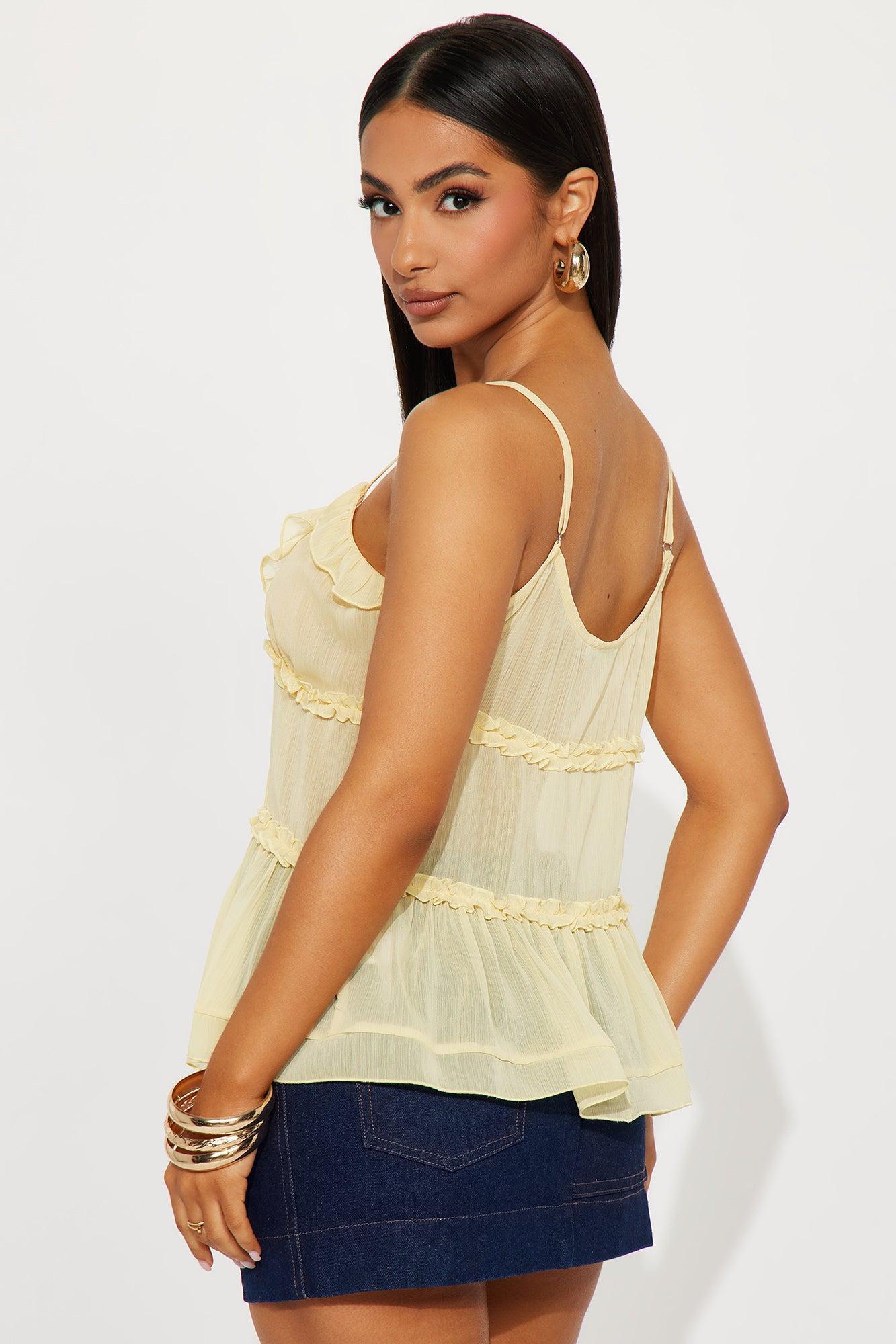 Better Together Chiffon Tie Front Top - Yellow Product Image