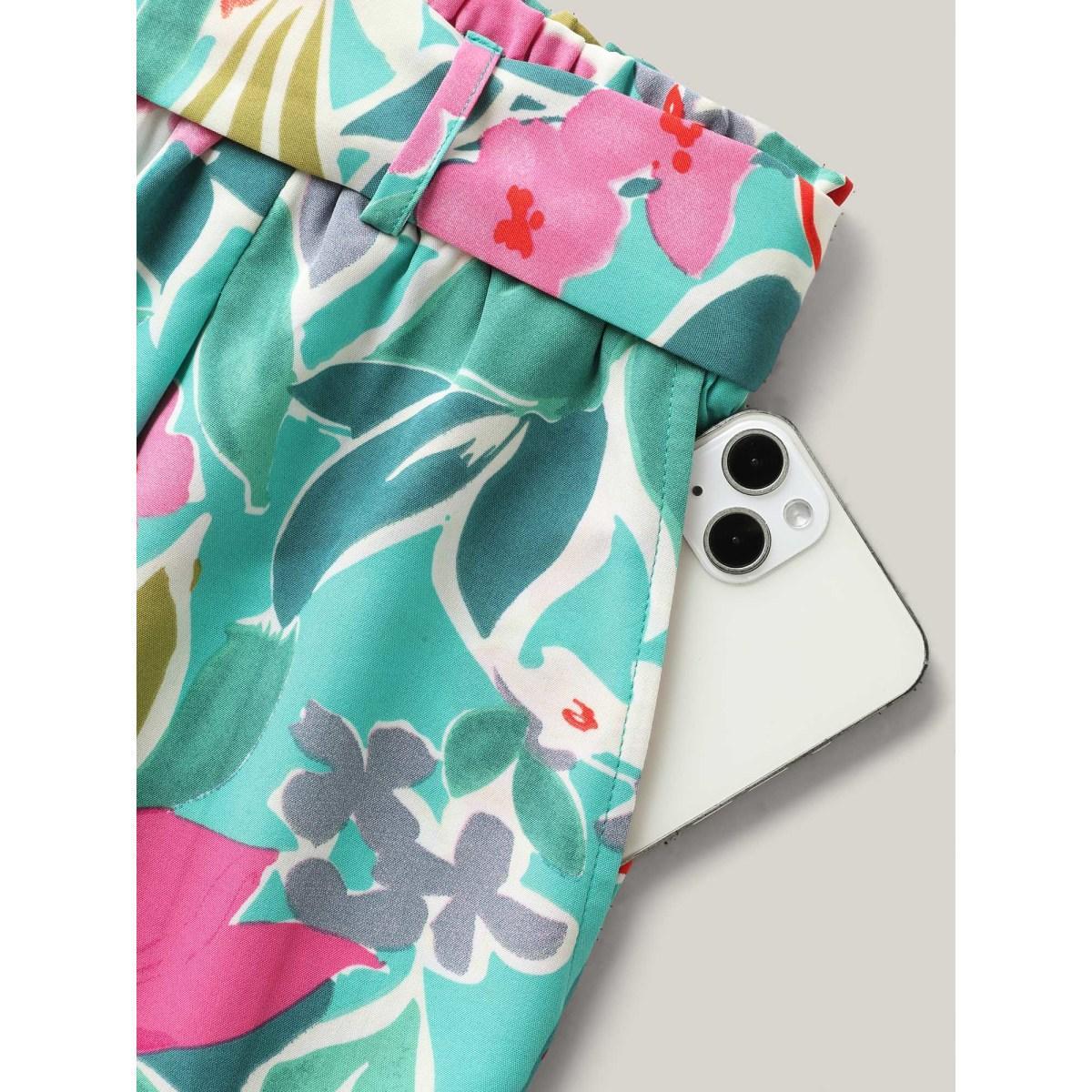 Plus Size Groovy Floral Print Wide-Leg Pants Women Multicolor Elegant Wide Leg Mid Rise Everyday-Elegant Pants BloomChic 22-24/3X Product Image