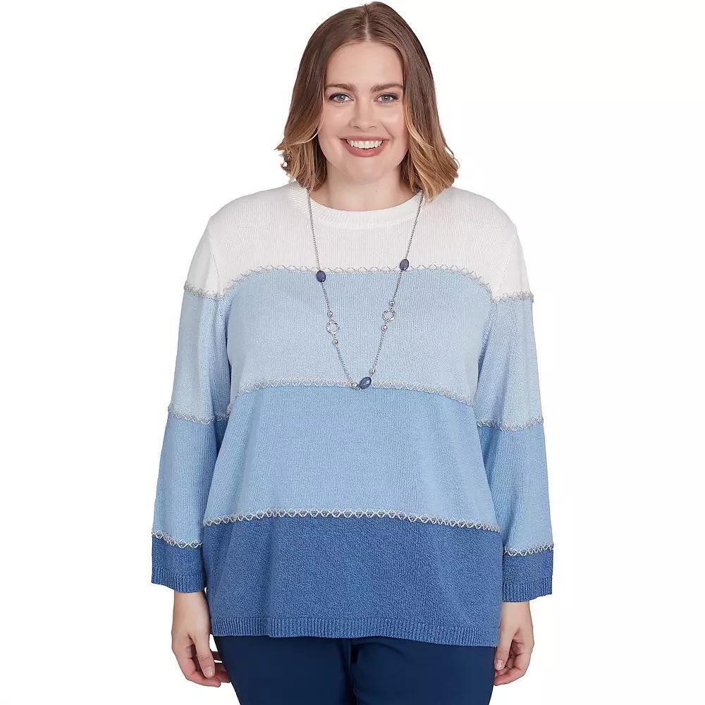 Plus Size Alfred Dunner Ombre Colorblock Sweater with Necklace, Women's, Size: 2XL, Blue Product Image