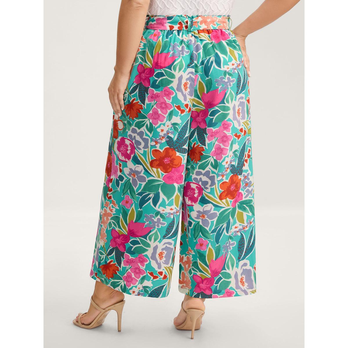 Plus Size Groovy Floral Print Wide-Leg Pants Women Multicolor Elegant Wide Leg Mid Rise Everyday-Elegant Pants BloomChic 22-24/3X Product Image