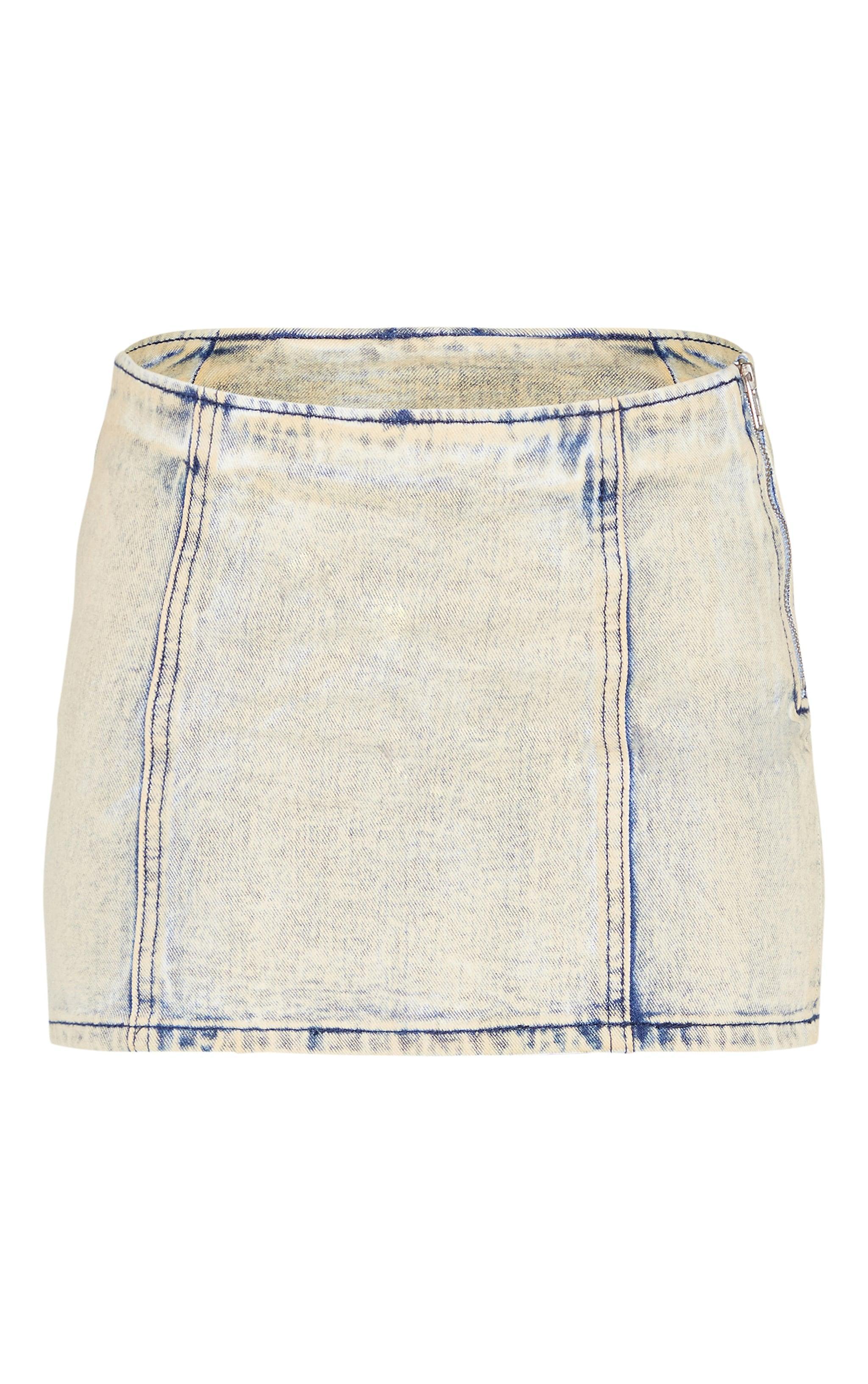 Light Blue Acid Wash Seam Detail Denim Mini Skirt Product Image