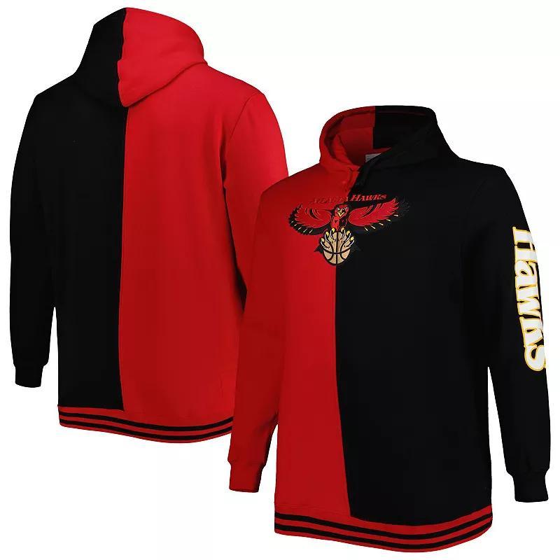 Men's Mitchell & Ness Red/Black Atlanta Hawks Big & Tall Hardwood Classics Split Pullover Hoodie, Size: 5XB Product Image