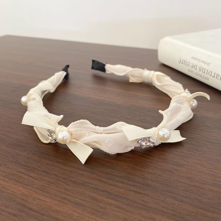 Faux Pearl Bowknot Hair Band Product Image