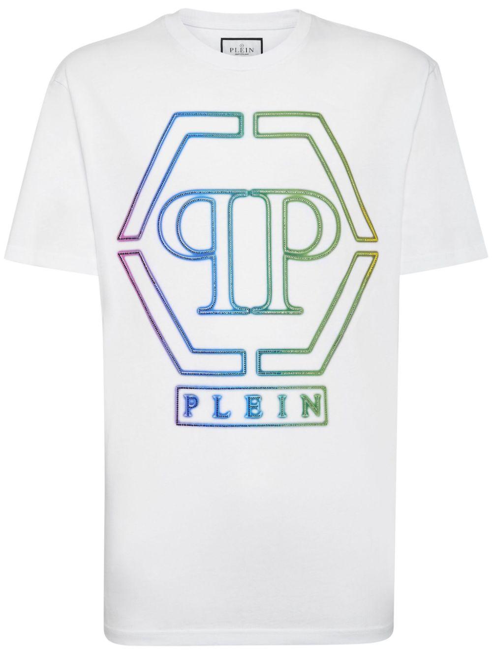 PHILIPP PLEIN Rhinestone-embellished Hexagon-logo T-shirt In White Product Image