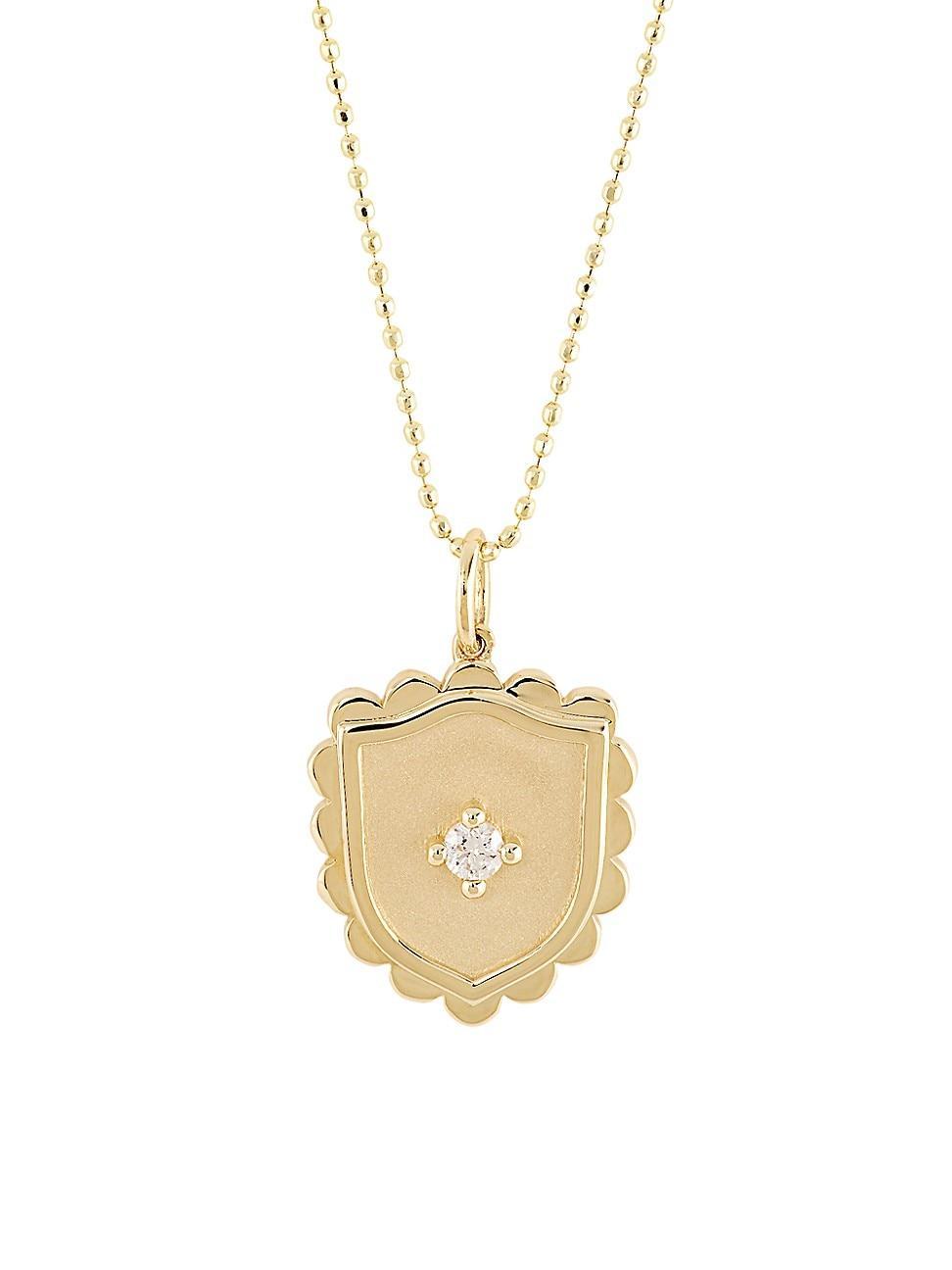 Womens 14K Yellow Gold & Diamond Shield Pendant Necklace Product Image