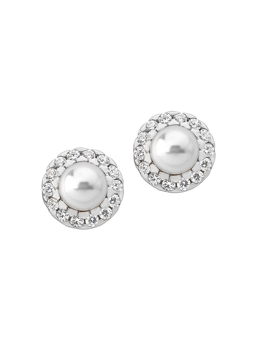 Cometa Pearl Stud Earrings with Cubic Zirconia Halo Product Image