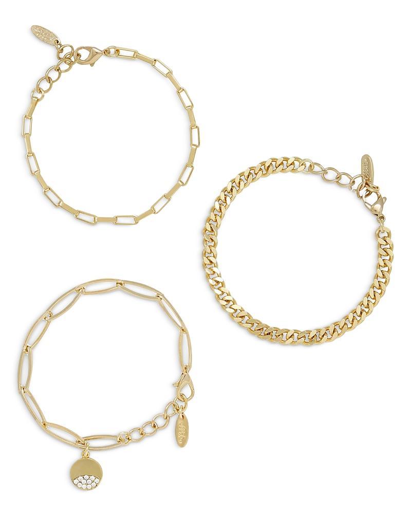 Ettika The Power of Three Pave Disc Link Bracelet in 18K Gold Plated, Set of 3 Product Image