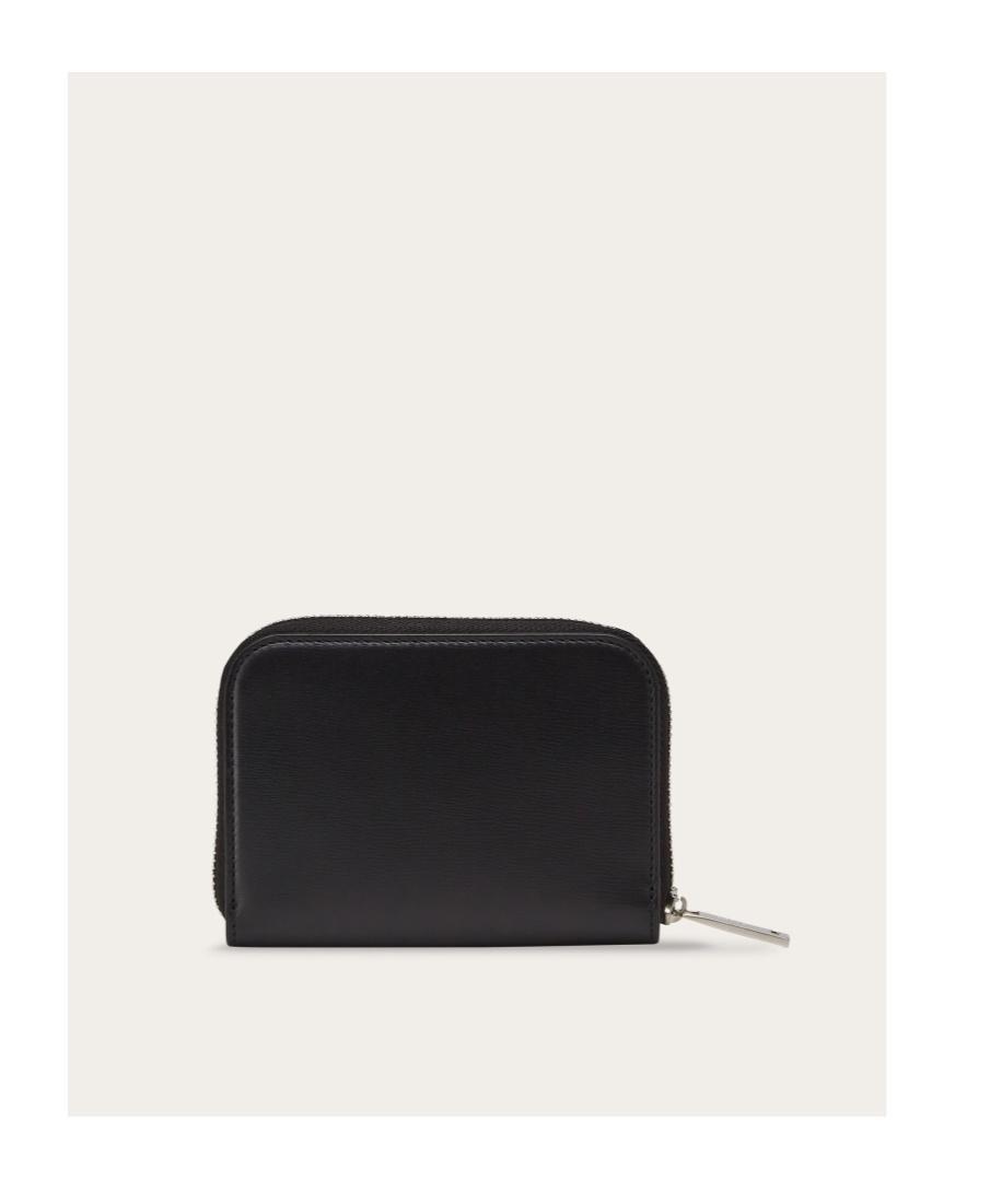 FERRAGAMO Classic Zip-around Leather Cardholder In Black Product Image