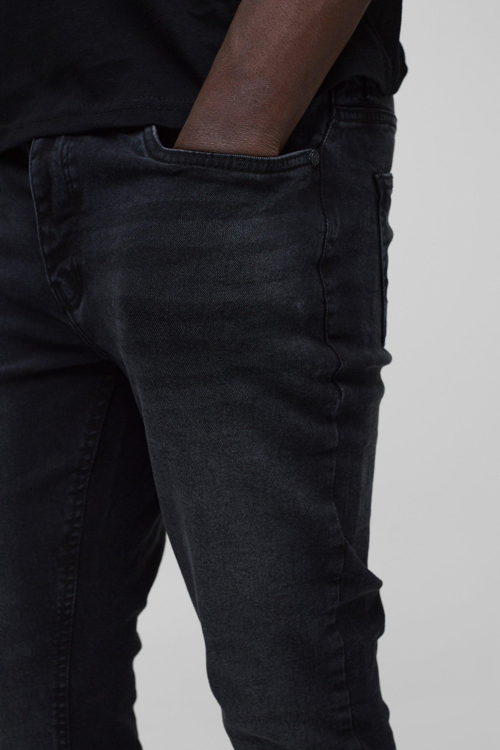 Skinny Stretch Jean In Washed Black | boohooMAN USA Product Image