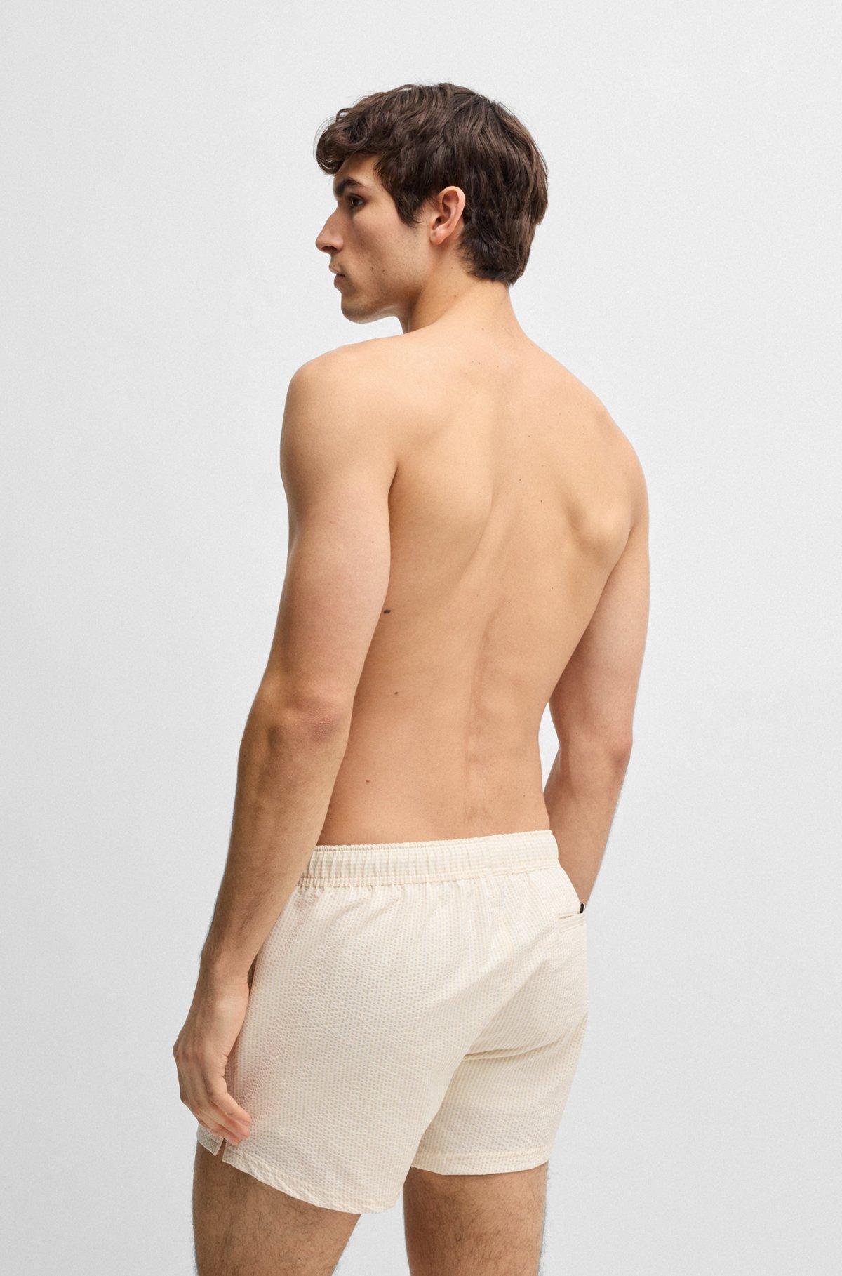 BOSS - Swim shorts in striped seersucker fabric - White Product Image