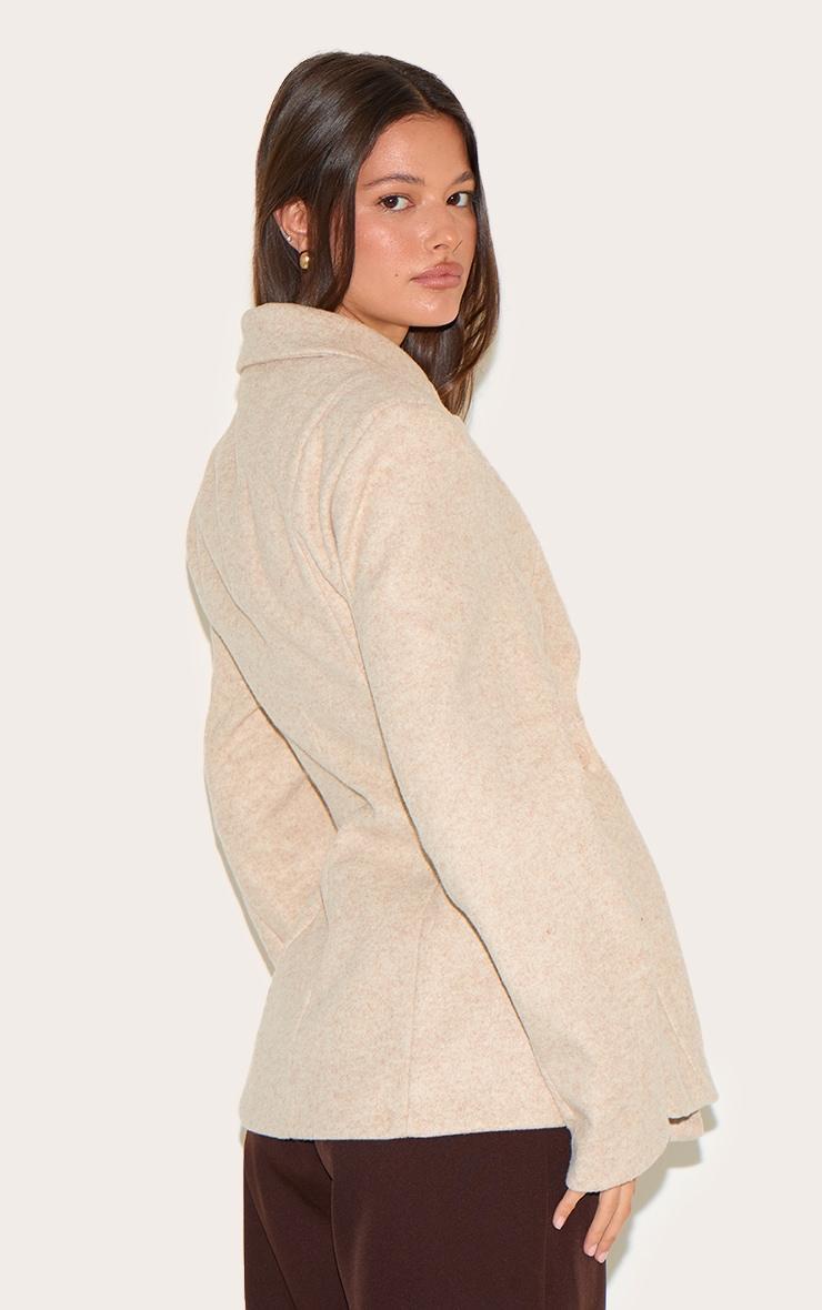 Taupe Double Breasted Asymmetric Wool Look Blazer Product Image