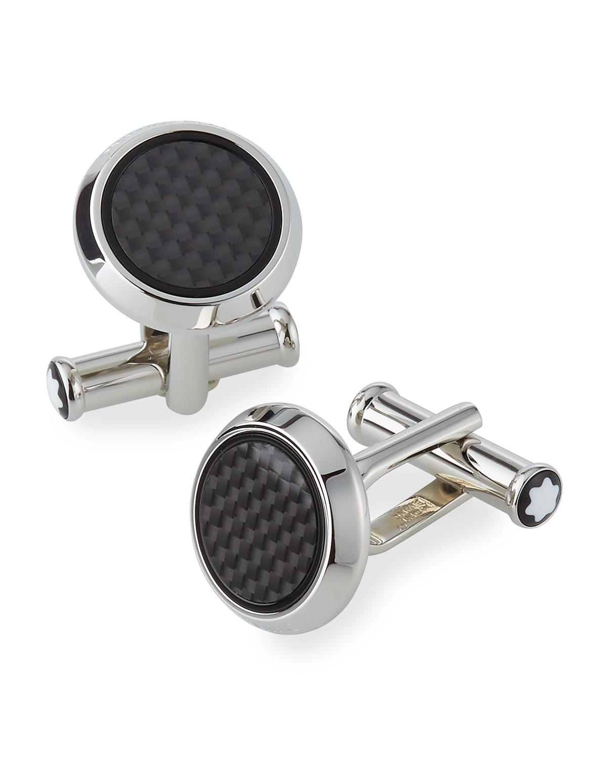 Mens Round Carbon Fiber Cufflinks Product Image