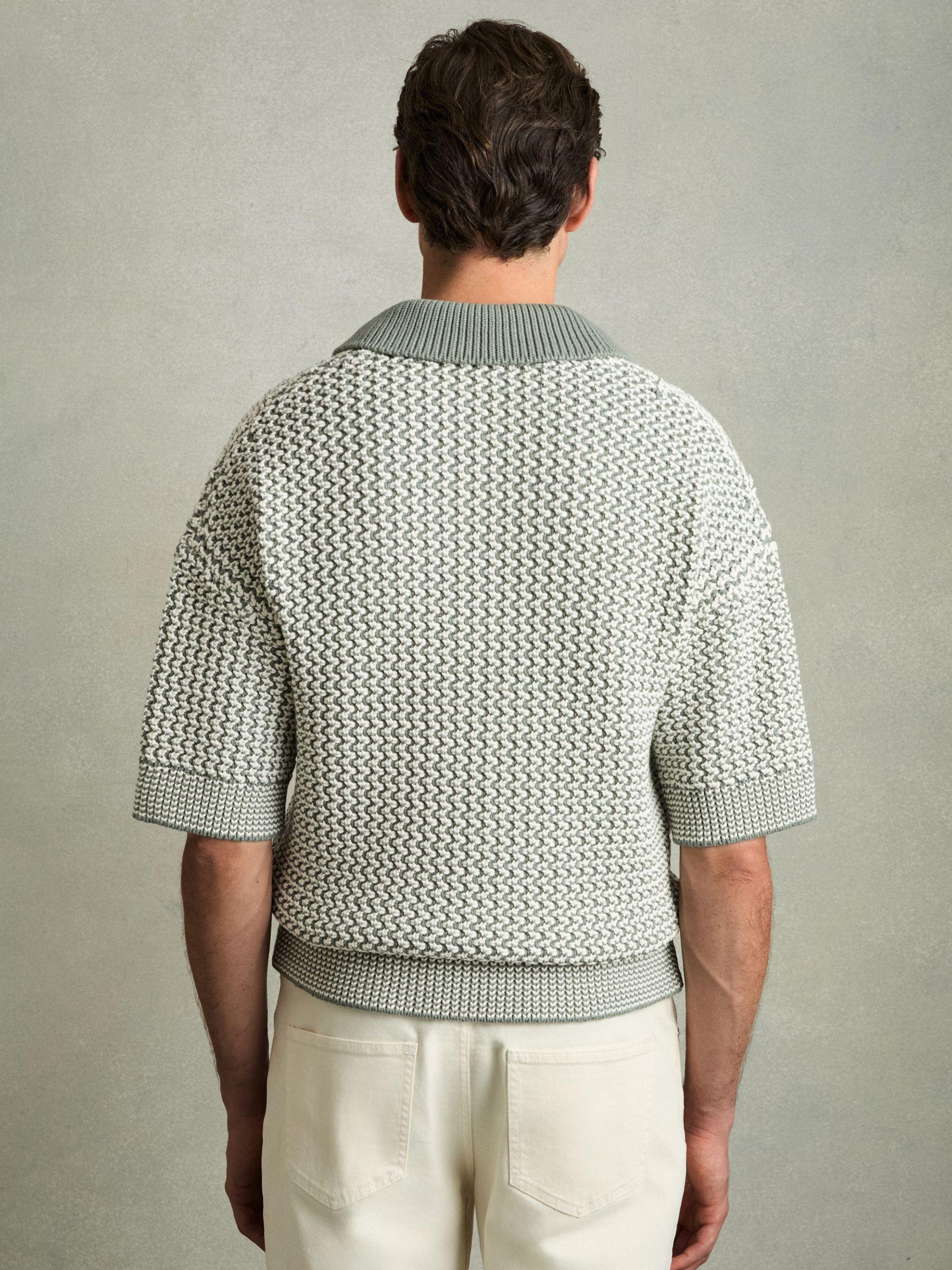 Chunky-Knit Open-Collar Polo Shirt in Sage/Off White Product Image