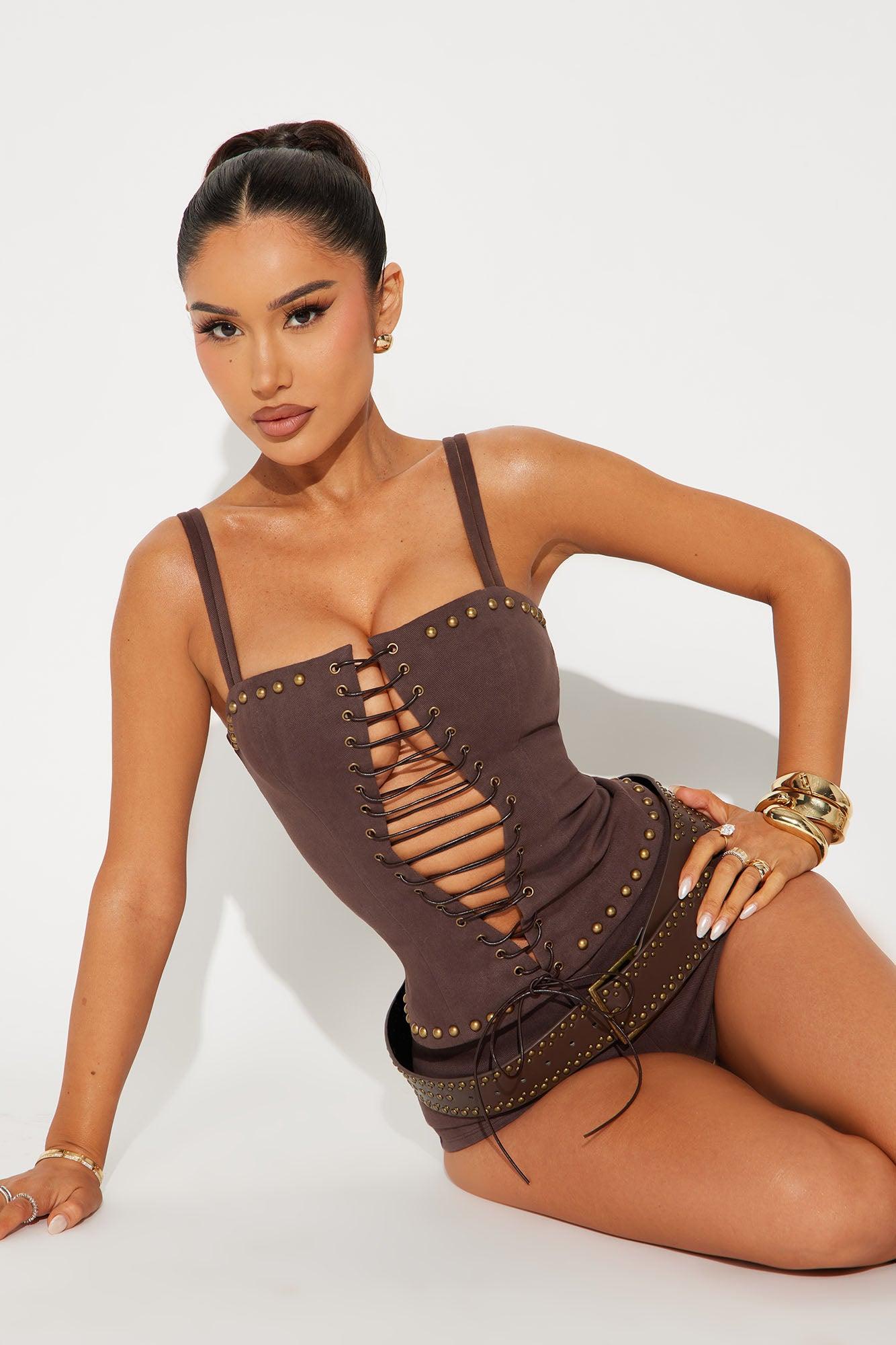Influencer Belted Micro Short Set - Chocolate Product Image