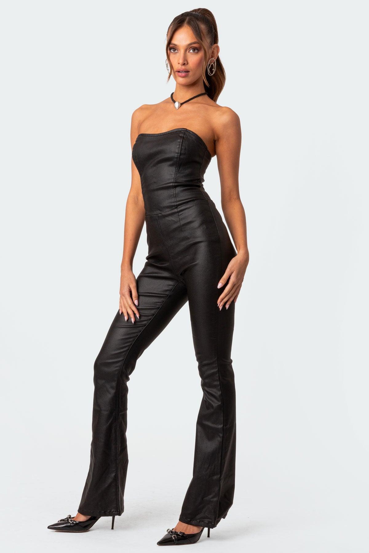 Luna Faux Leather Flared Jumpsuit Product Image