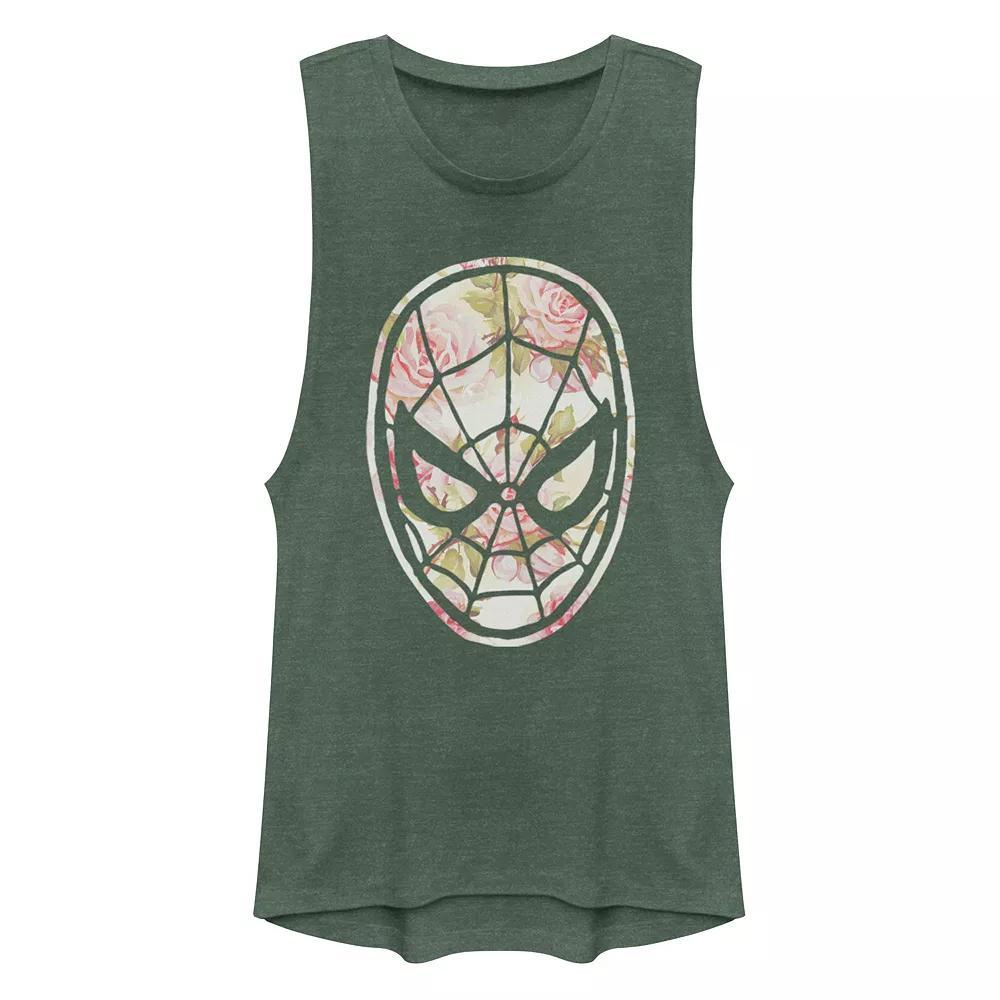 Juniors Marvel Spider-Man Floral Mask Tank Top, Girls Pine Grey Product Image
