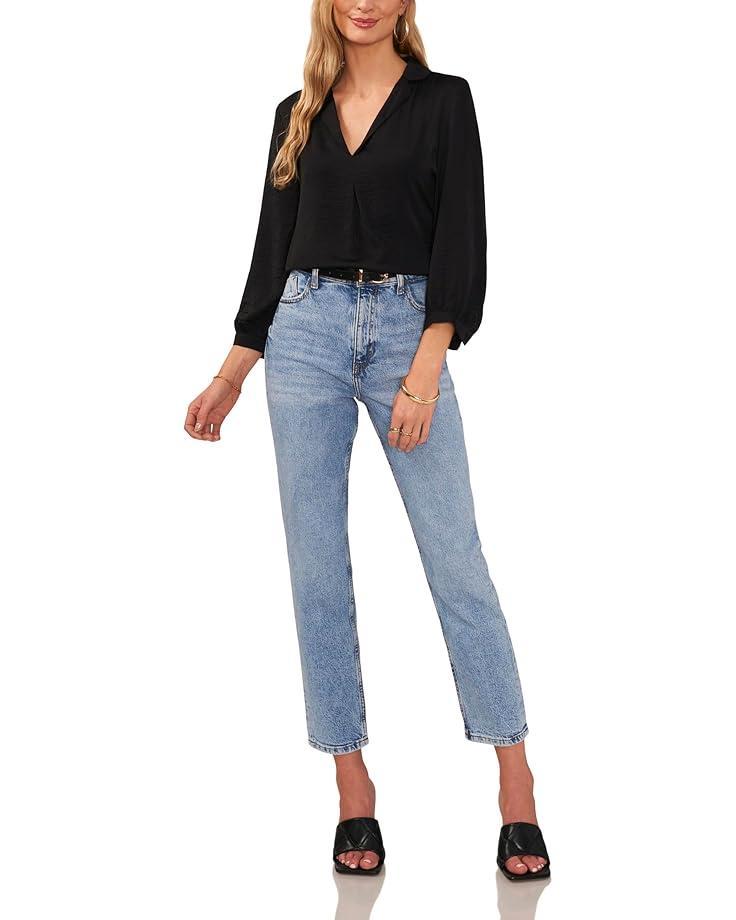 Long Sleeve Button Down Contrast Scalloped Top Product Image