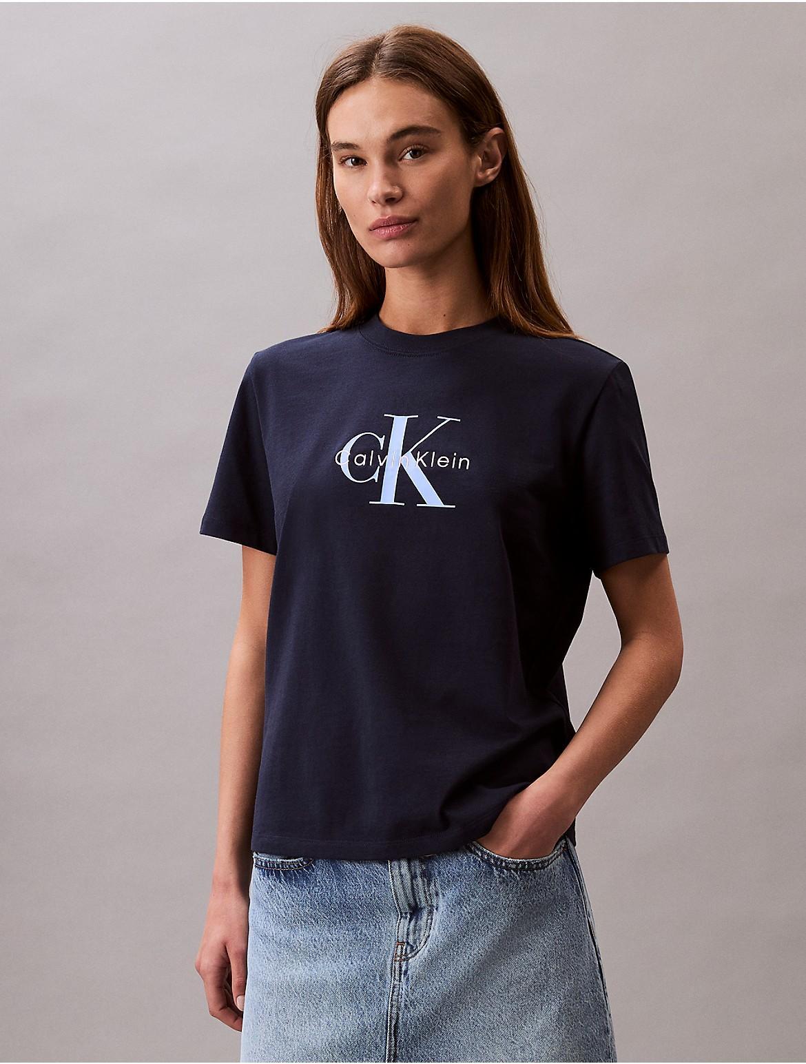 Calvin Klein Womens Monogram Logo Tee - Blue Product Image