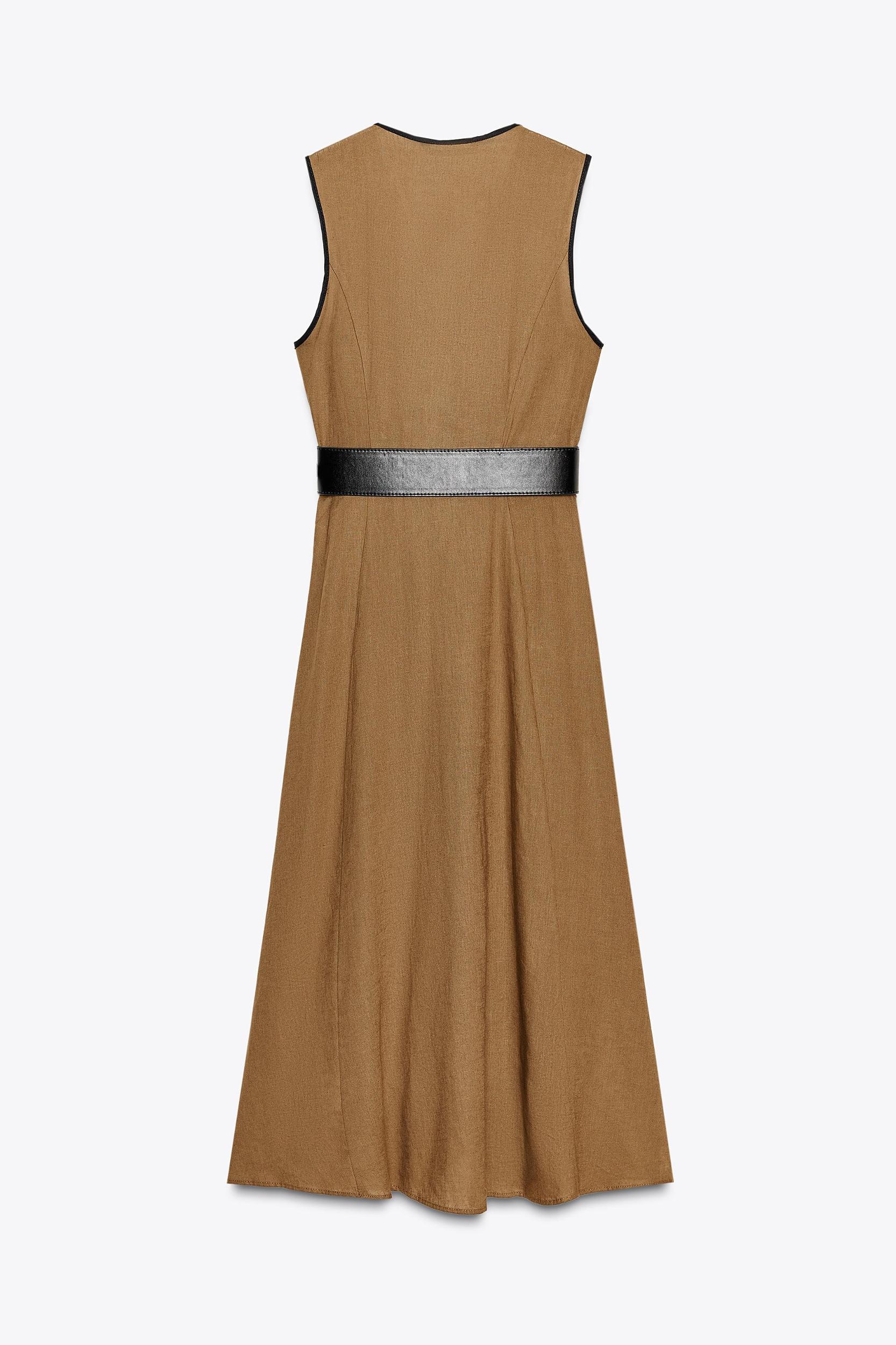 LINEN BELTED MIDI DRESS Product Image