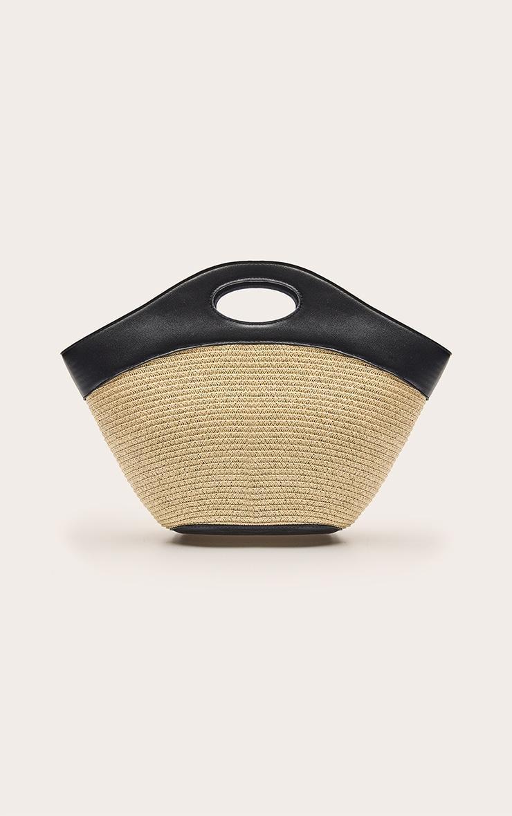 Natural Raffia Weave Contrast Handle Curved Hand Bag Product Image