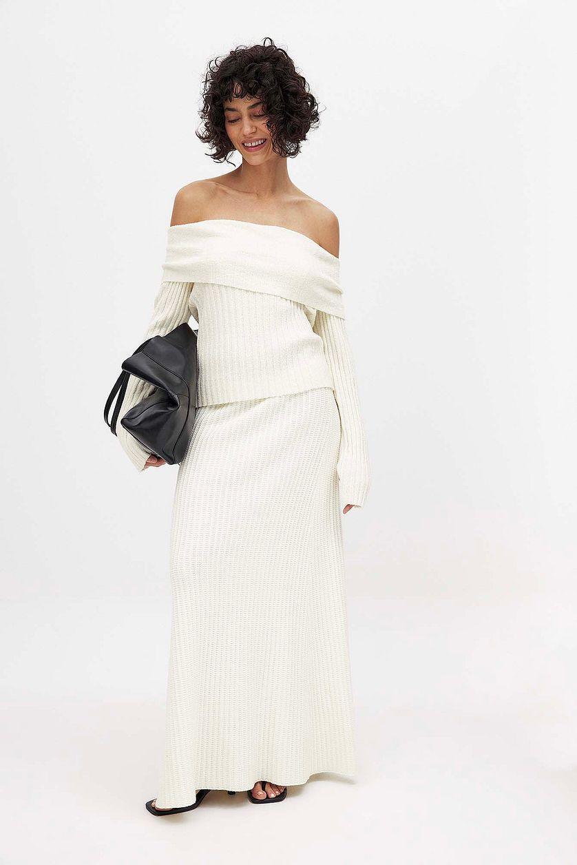 Ribbed Knitted Offshoulder Sweater Product Image