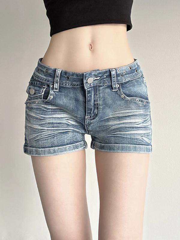 Washed-Out Aged Denim Shorts Product Image