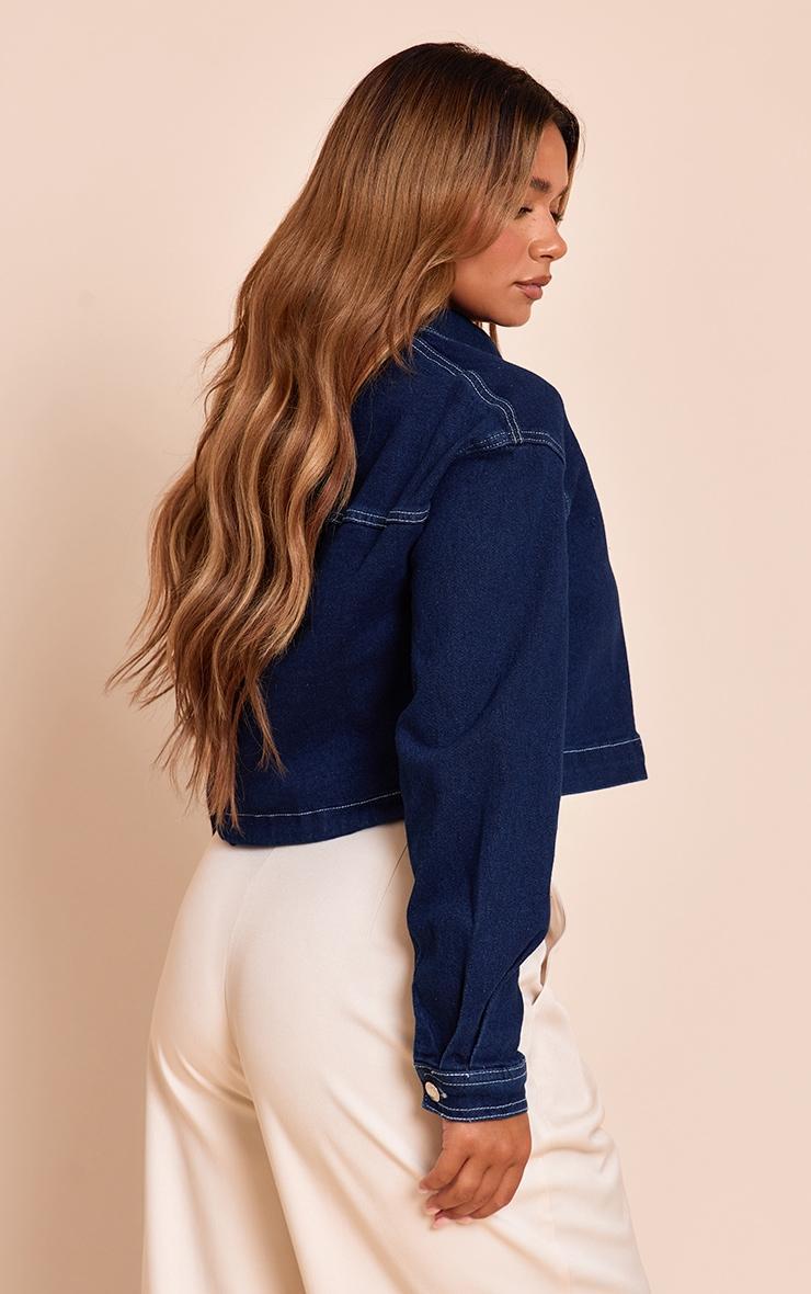 Shape Indigo Stretch Denim Double Pocket Cropped Jacket Product Image